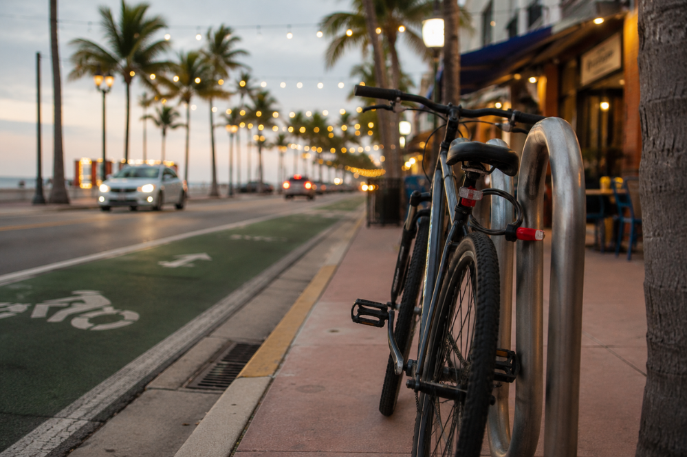 Bicycle beside a marked bike lane in Delray Beach, Florida